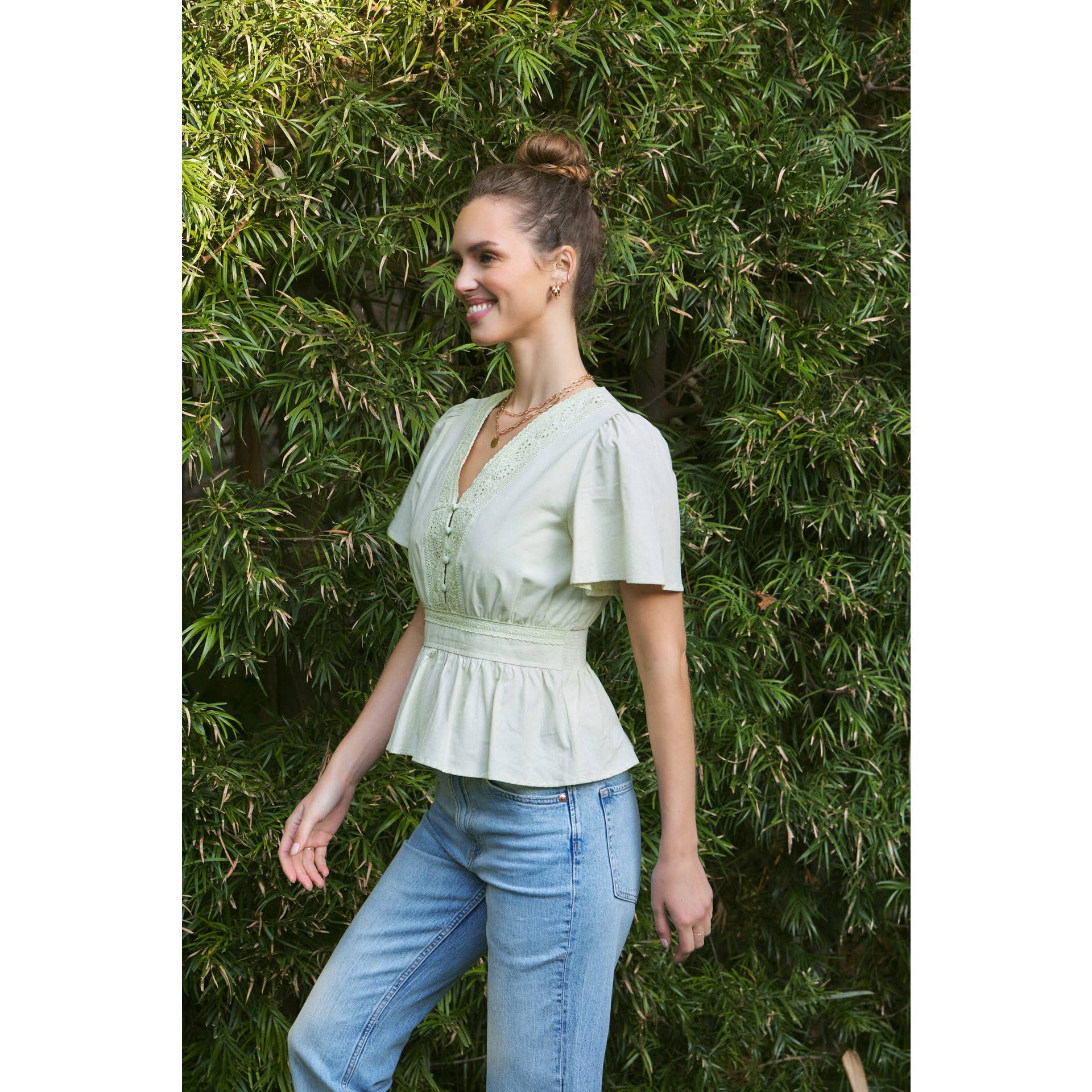 Button-Down Cotton Eyelet Blouse, Feathered Farmhouse