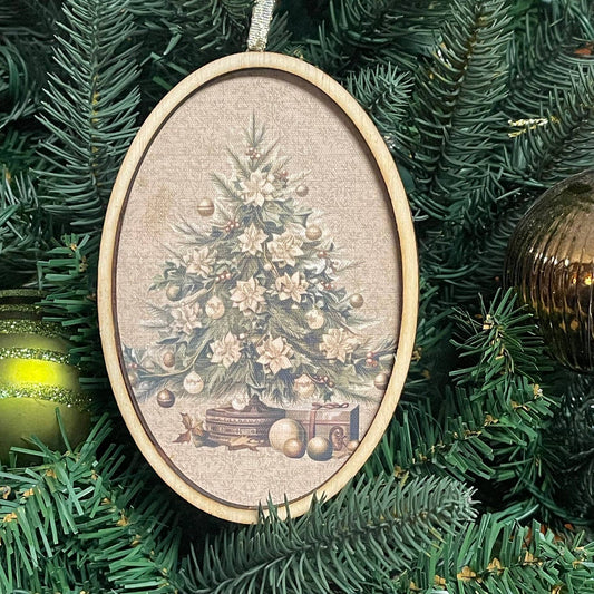 Victorian Christmas Tree Oval Ornament, Feathered Farmhouse