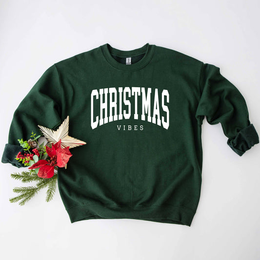 Christmas Vibes Varsity Sweatshirt, Feathered Farmhouse