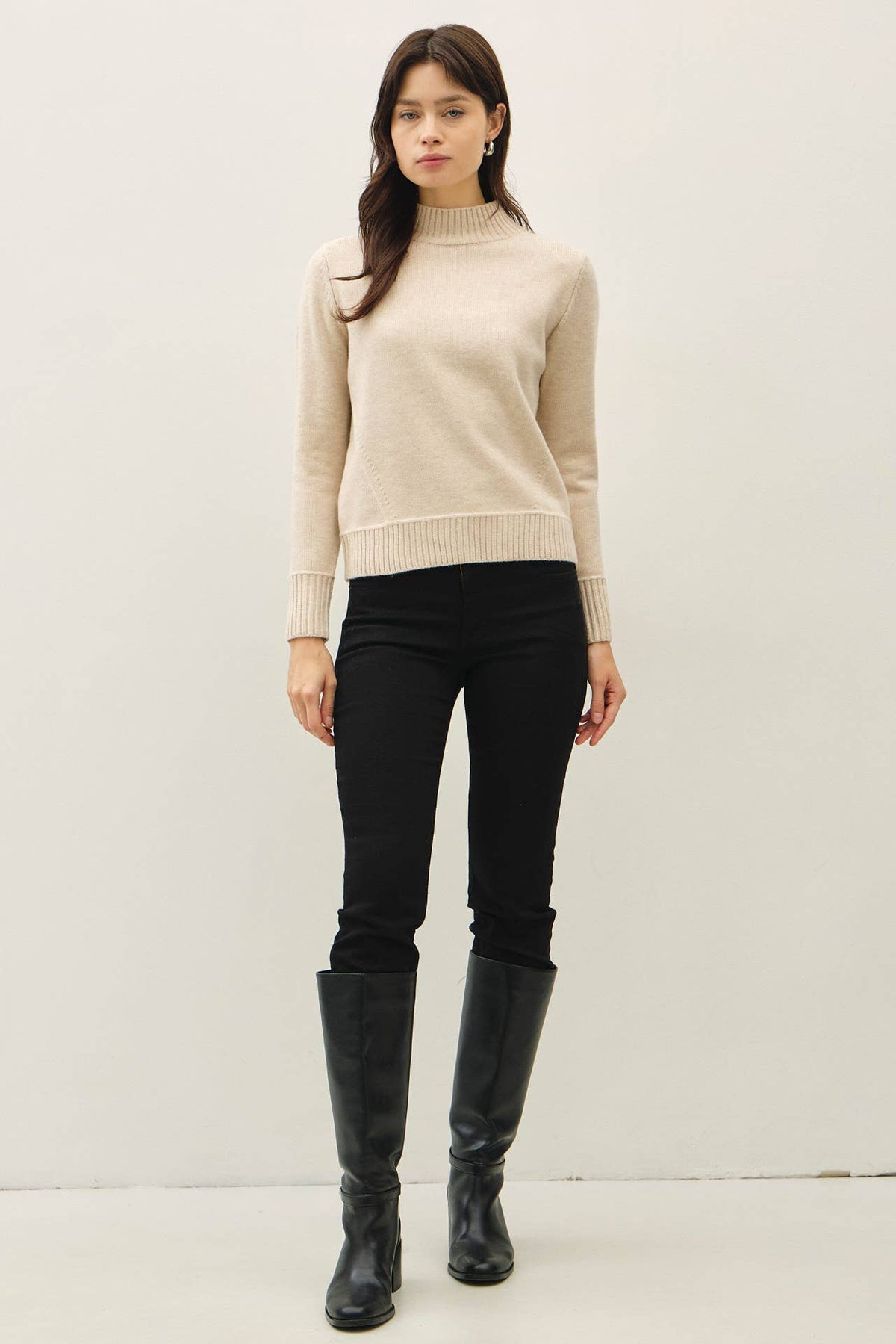 Oatmeal Kristen Mock Neck Sweater, Feathered Farmhouse