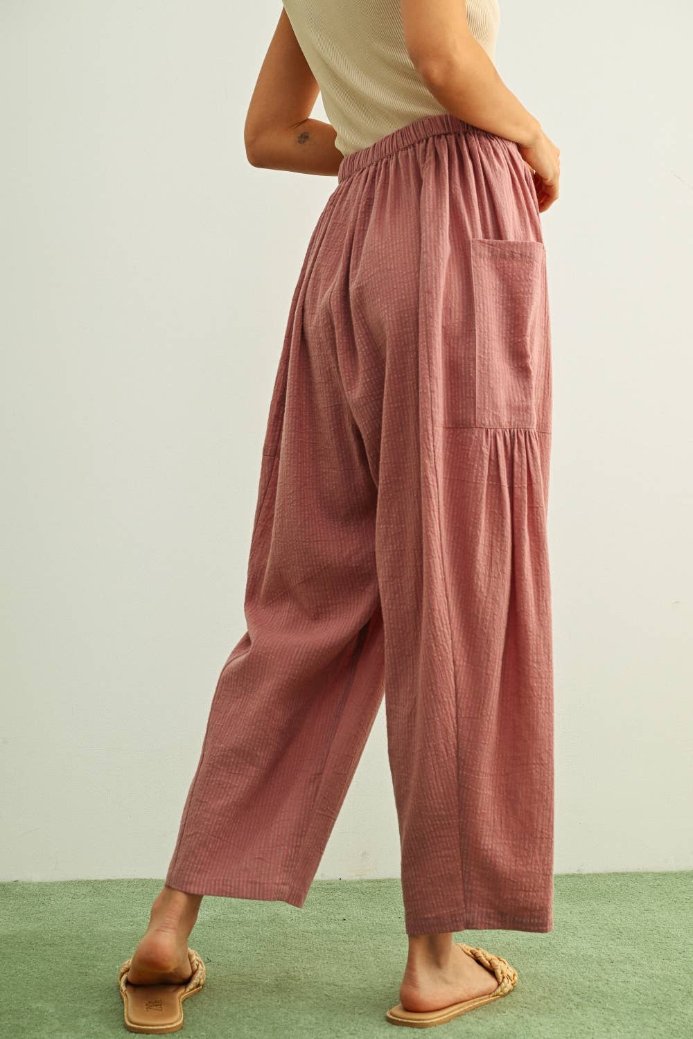 Mauve Pinstriped Loose Pants, Feathered Farmhouse