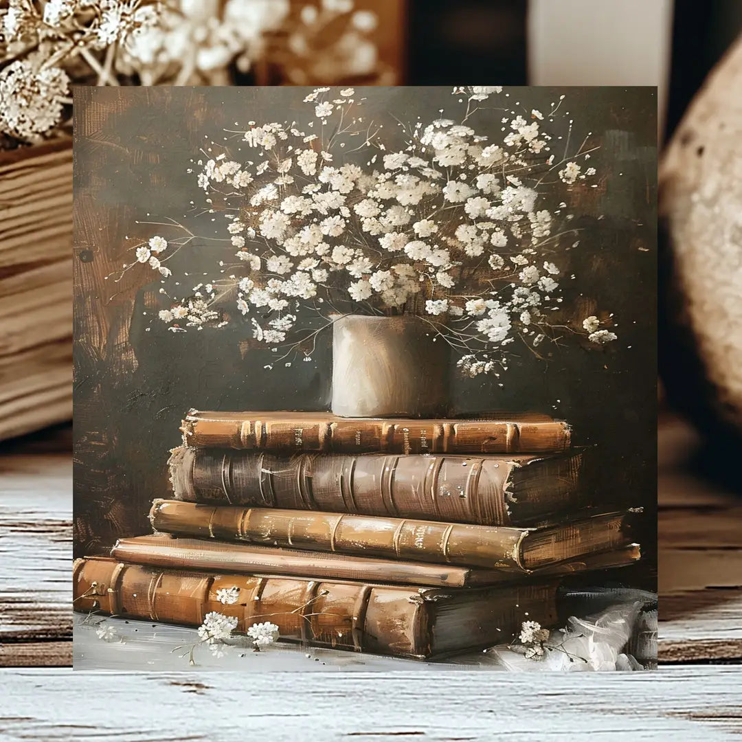 Books with Flowers Insert, Feathered Farmhouse