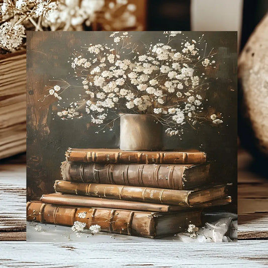 Books with Flowers Insert, Feathered Farmhouse