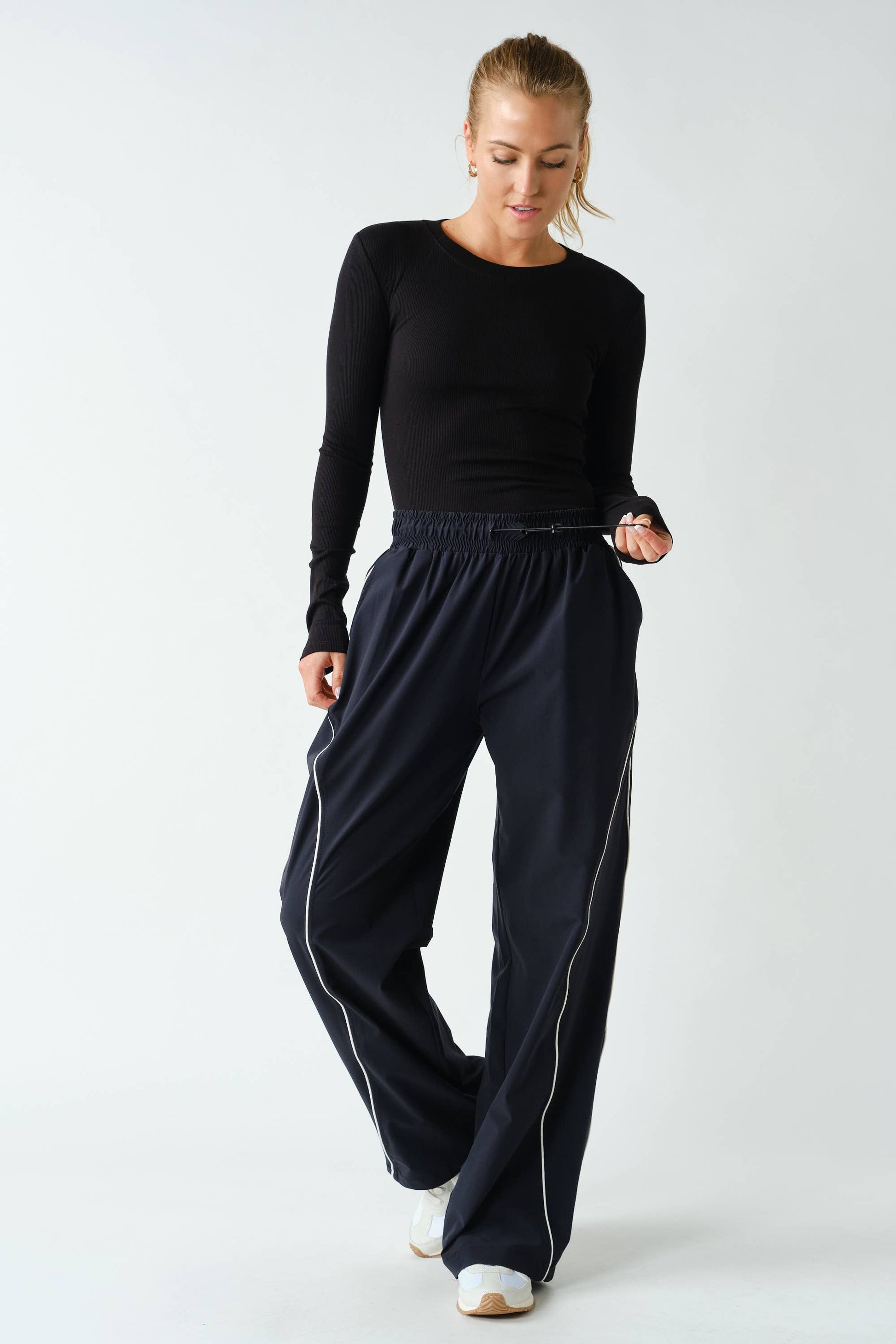 Black Essential Long Sleeved Micro Ribbed Top, Feathered Farmhouse