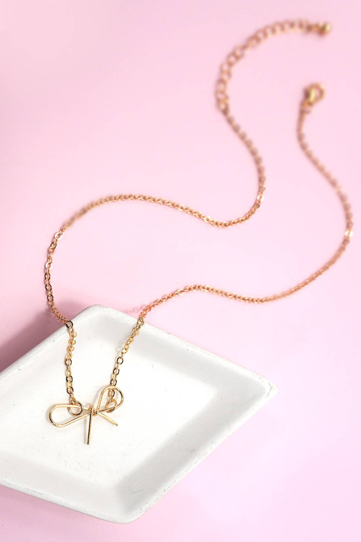 Delicate Bow Wire Charm Necklace, Feathered Farmhouse