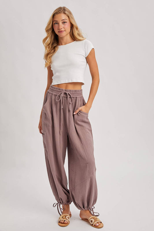 Jogger Harem Drawstring Pants, Feathered Farmhouse