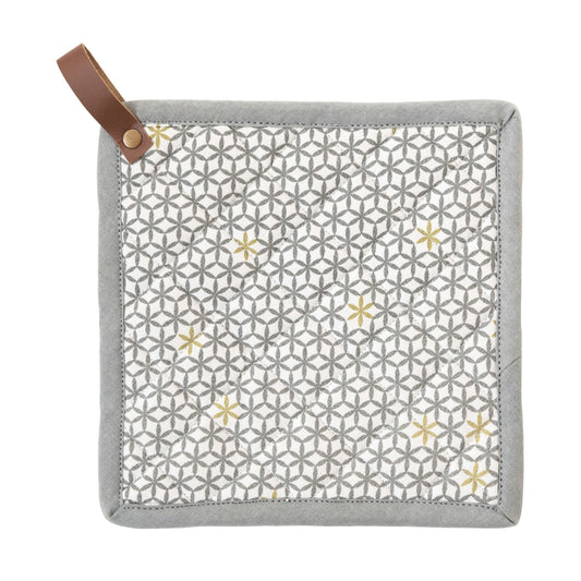Square Cotton Pot Holder with Leather Loop, Feathered Farmhouse