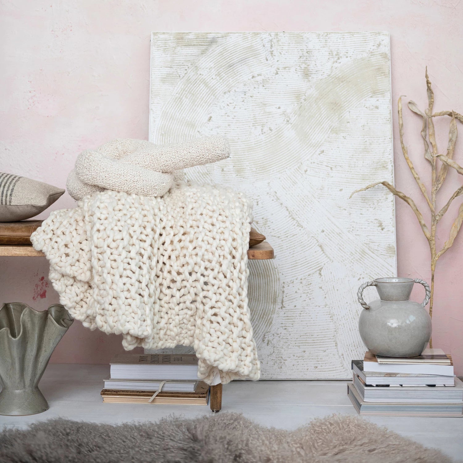 Bouclé Knot Pillow, Feathered Farmhouse