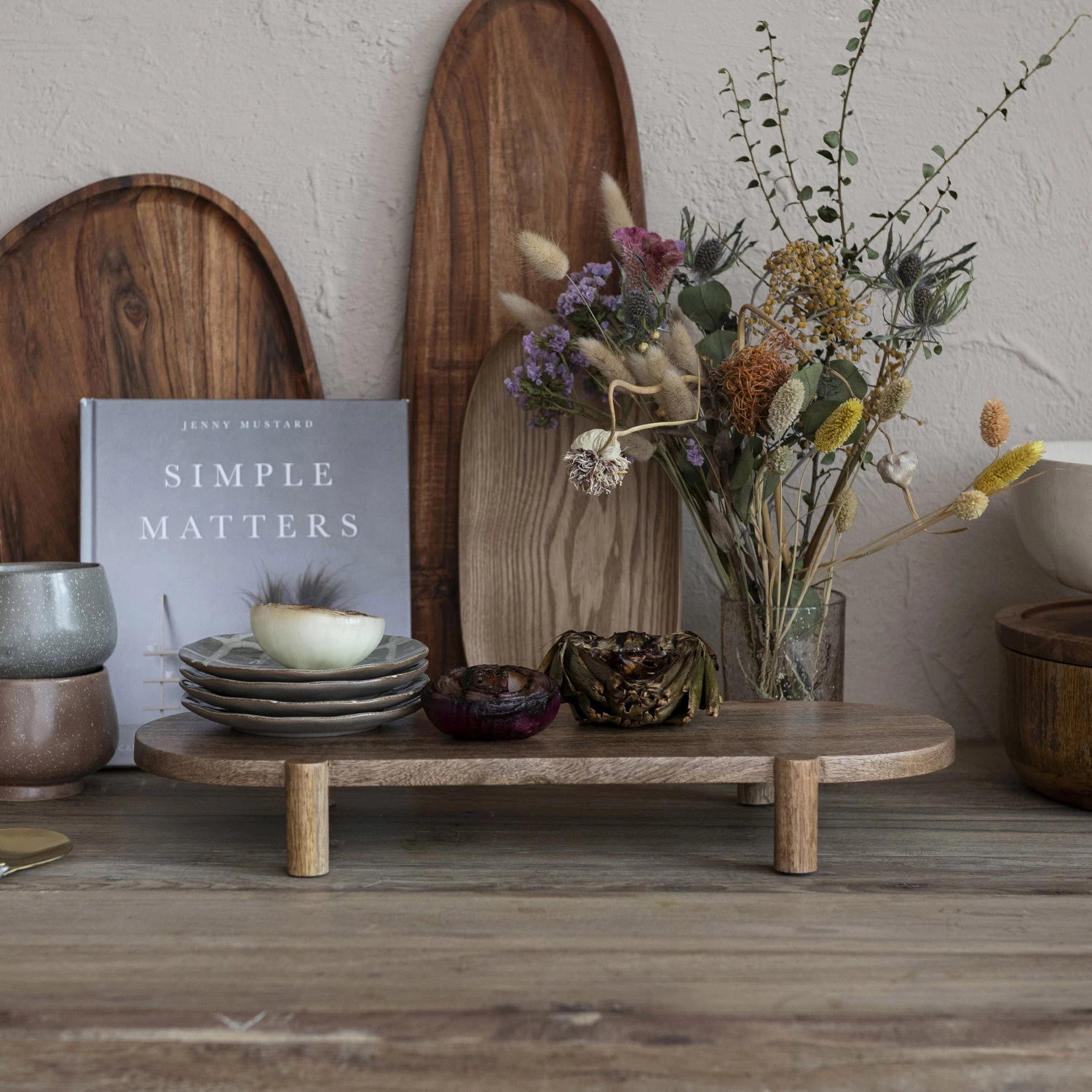 Mango Wood Footed Pedestal, Feathered Farmhouse