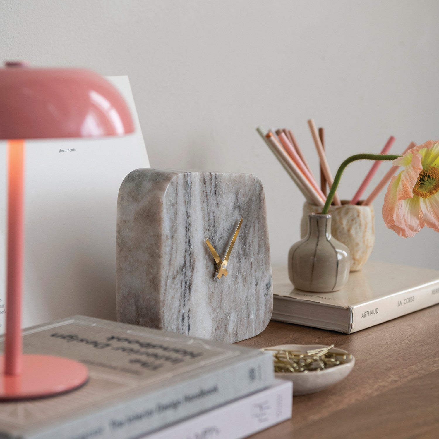 Marble Table Clock, Feathered Farmhouse