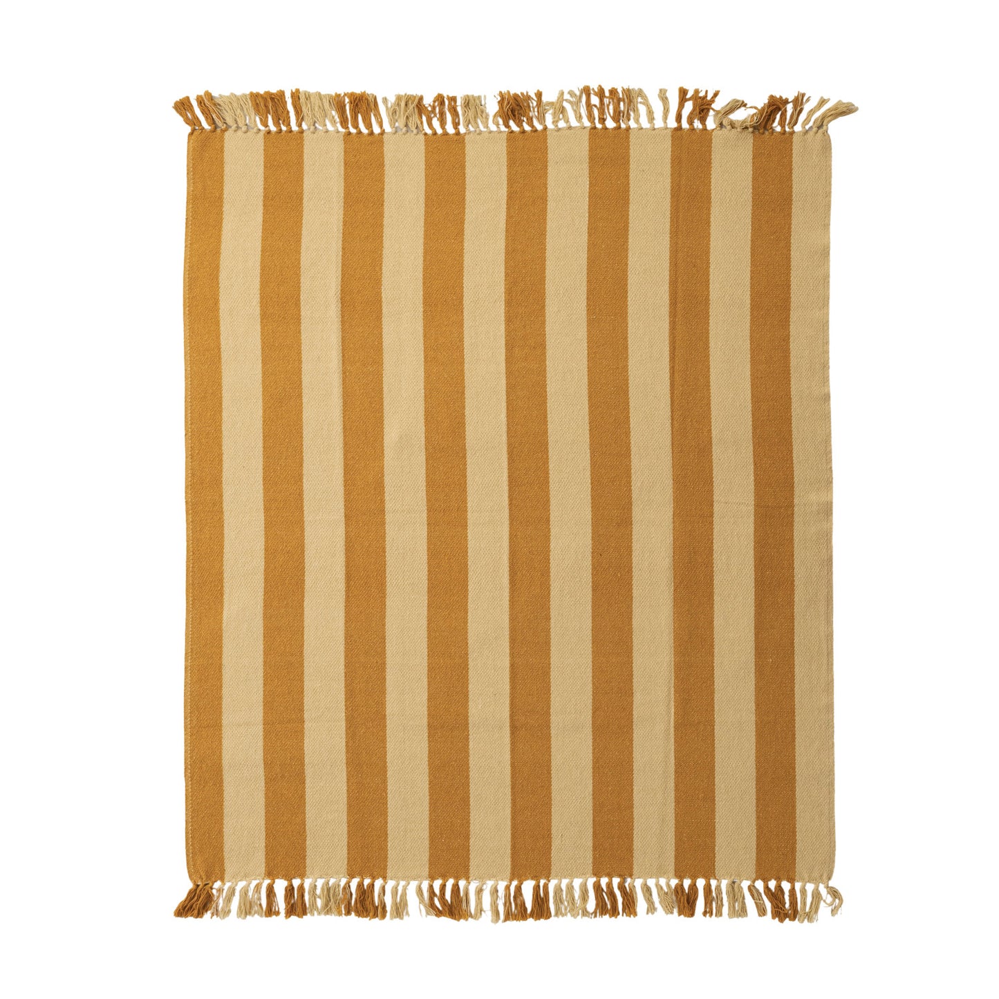 Woven Recycled Cotton Blend Striped Throw with Fringe, Feathered Farmhouse