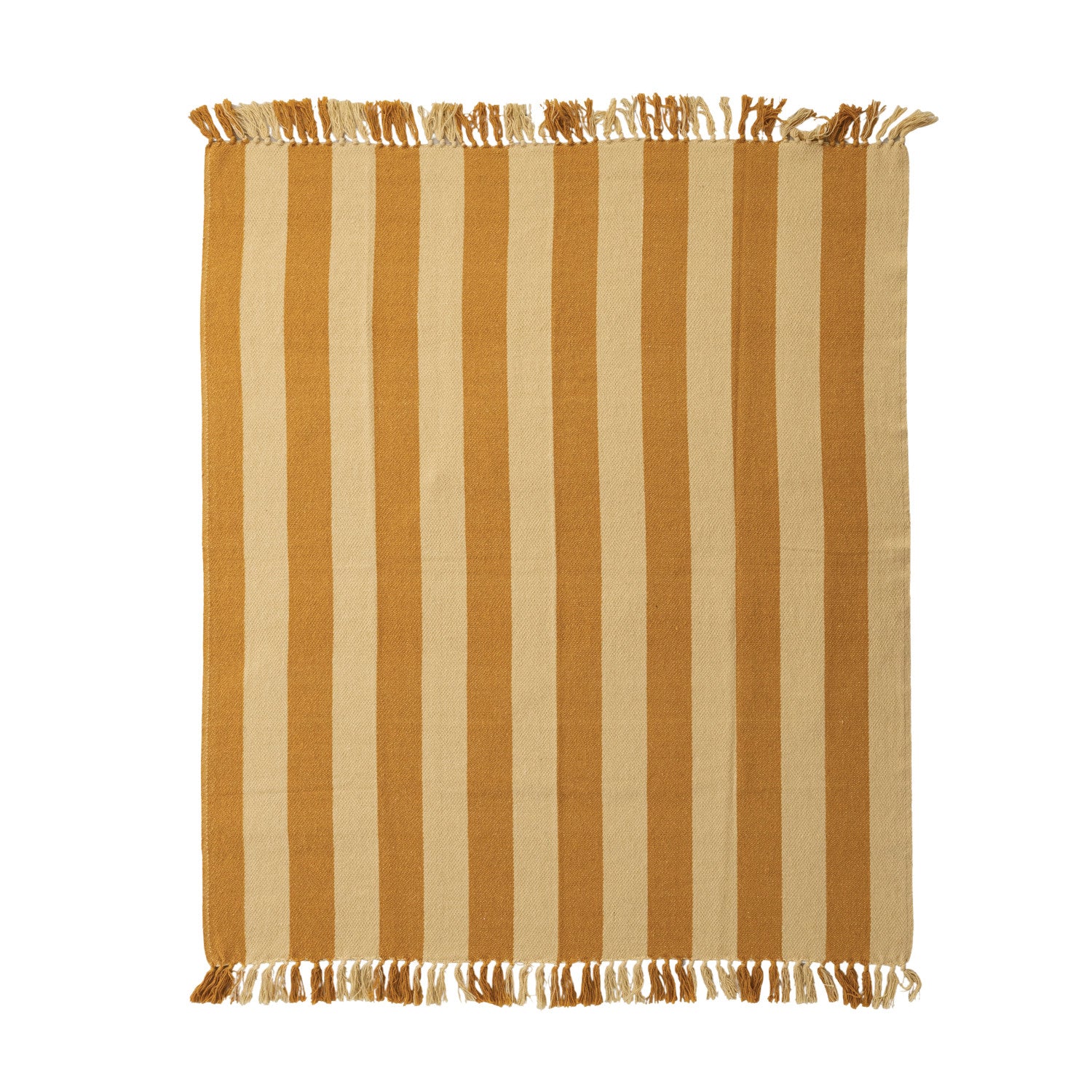 Woven Recycled Cotton Blend Striped Throw with Fringe, Feathered Farmhouse