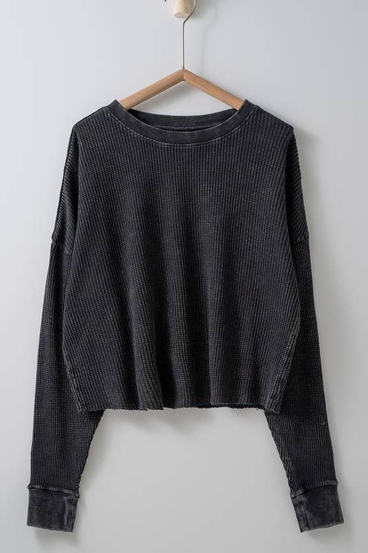 Raw Waffle Knit Crewneck Sweater, Feathered Farmhouse