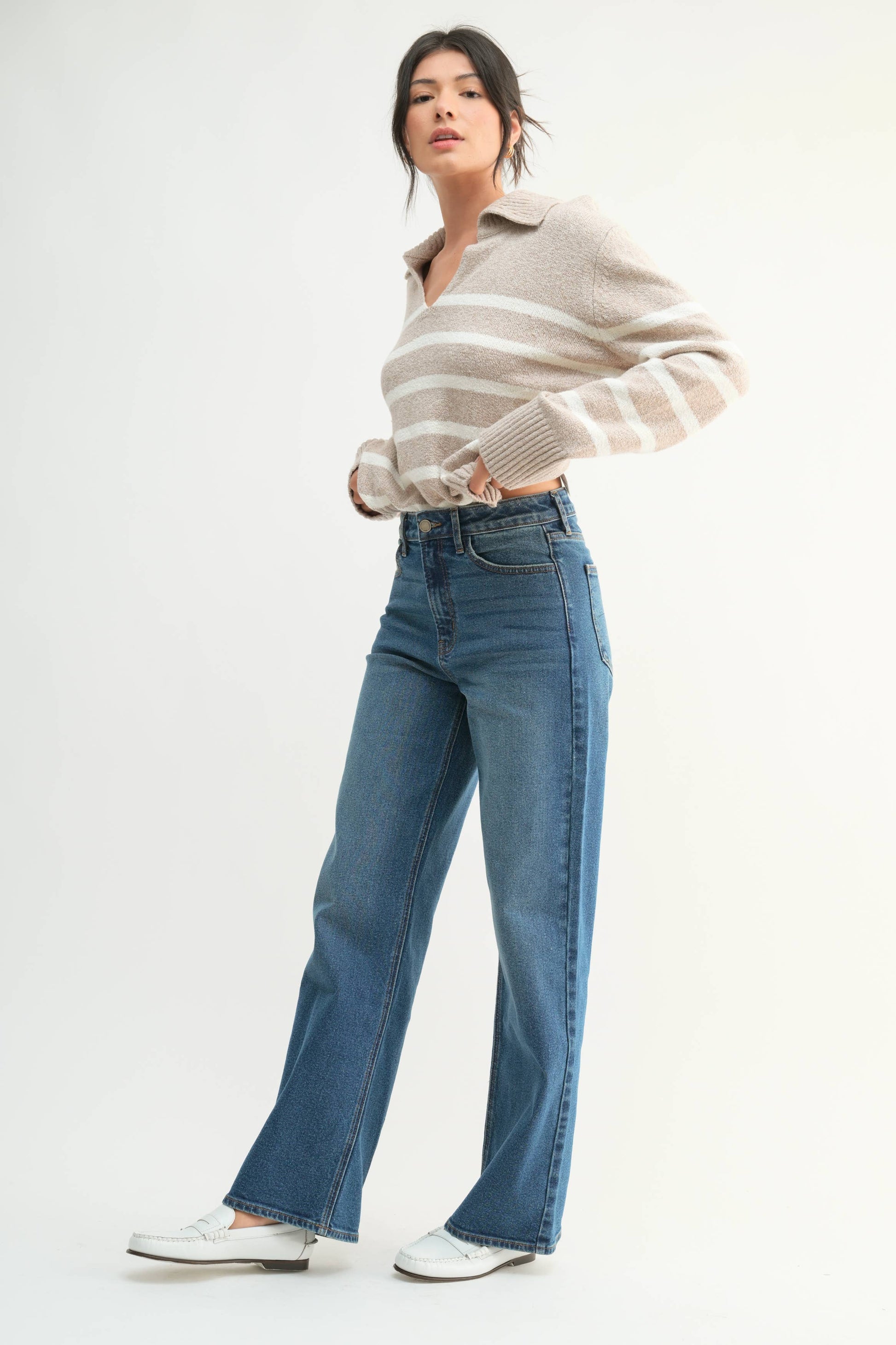 High Rise Full Length Straight Jean, Feathered Farmhouse