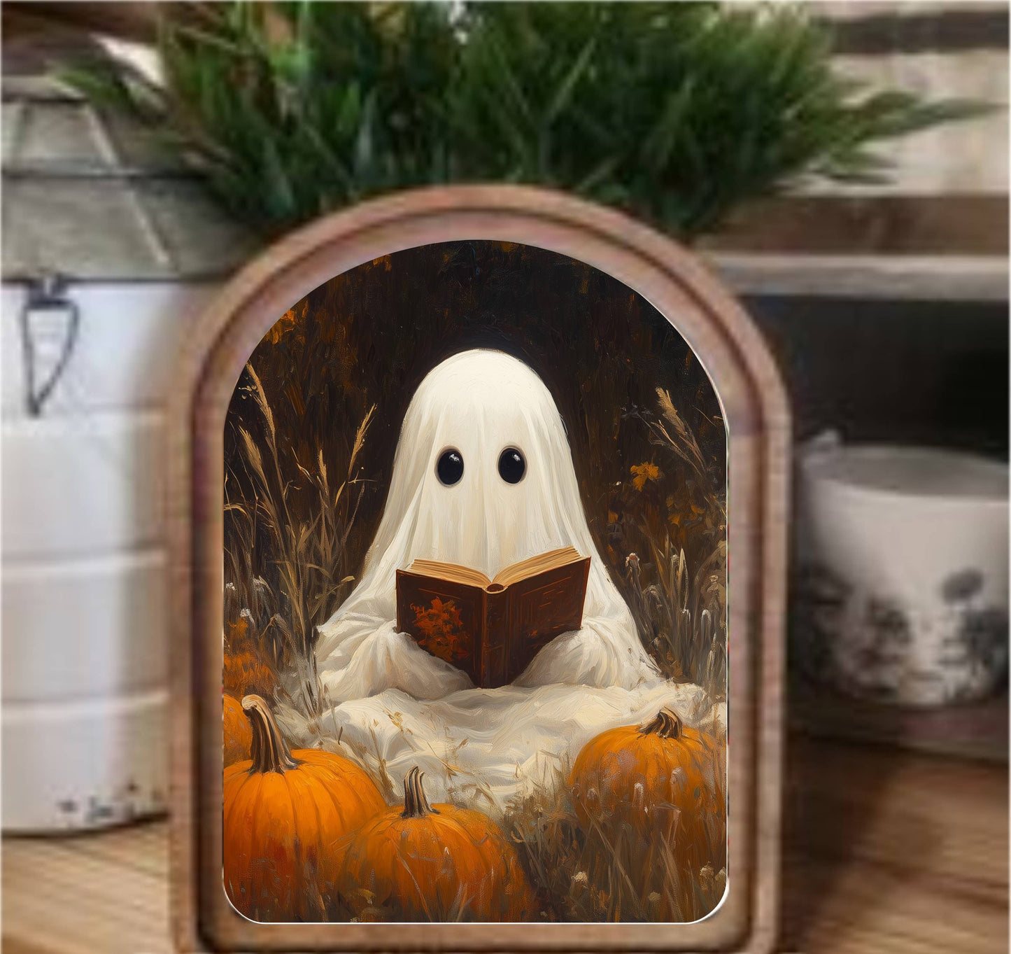 Ghost Book Framed Arch Top, Feathered Farmhouse