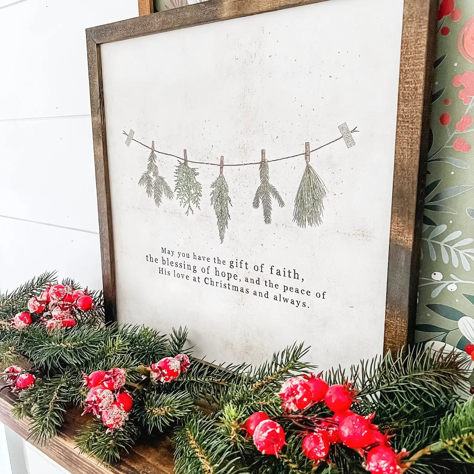 Christmas Faith Quote Sign, Feathered Farmhouse