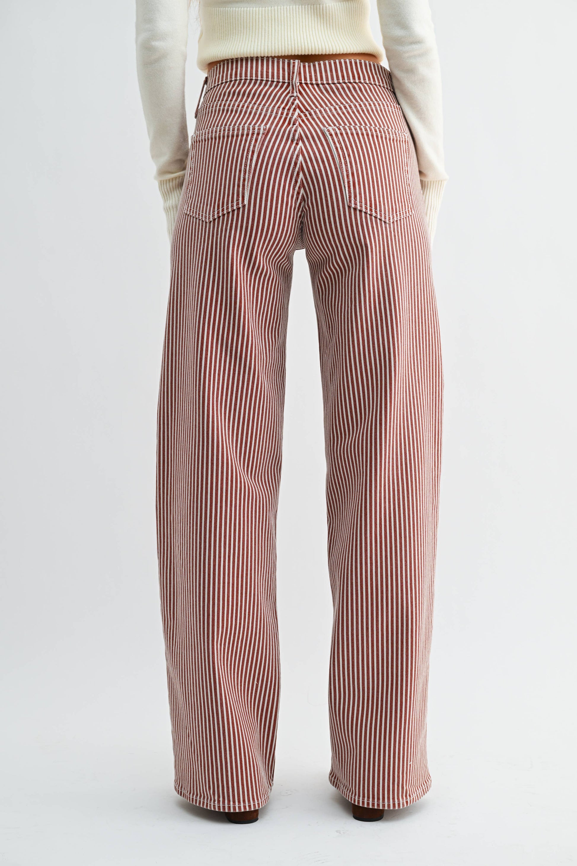 Relaxed Wide Leg Spice Brown Stripe, Feathered Farmhouse