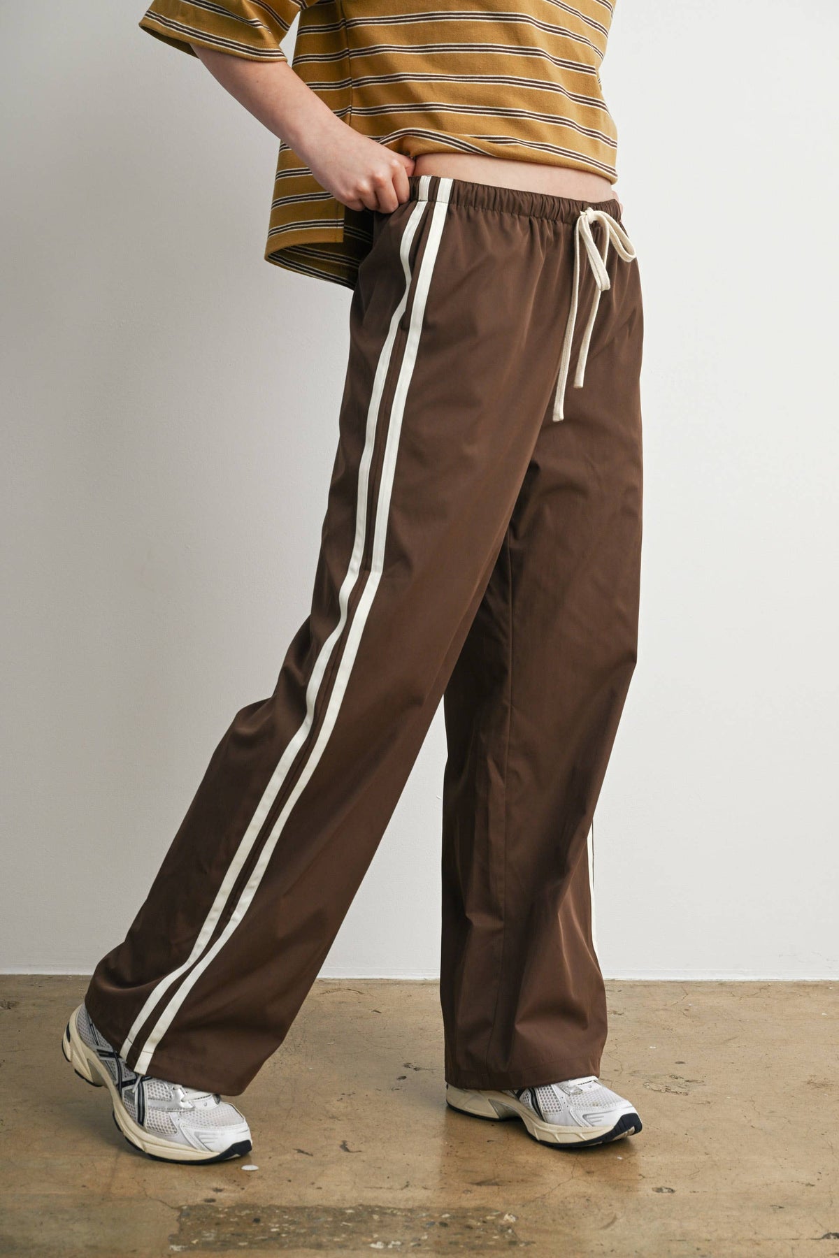 Striped Drawstring Wide-Leg Pants, Feathered Farmhouse