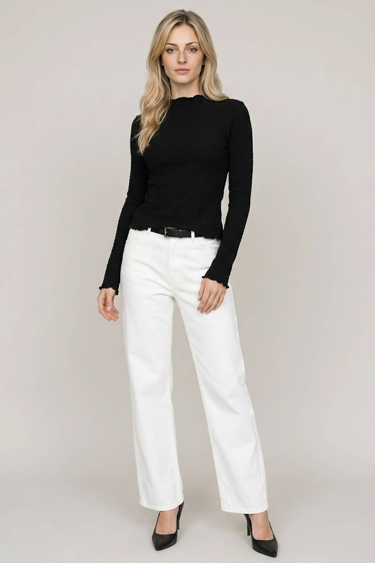 Black Hailey Mock Neck Top, Feathered Farmhouse