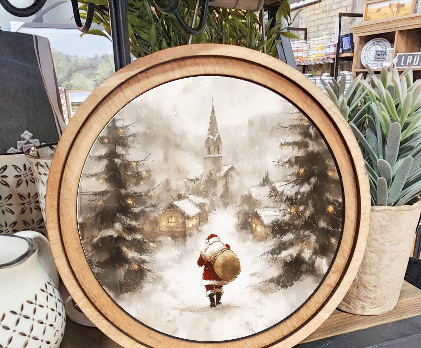 Village Santa Art, Feathered Farmhouse