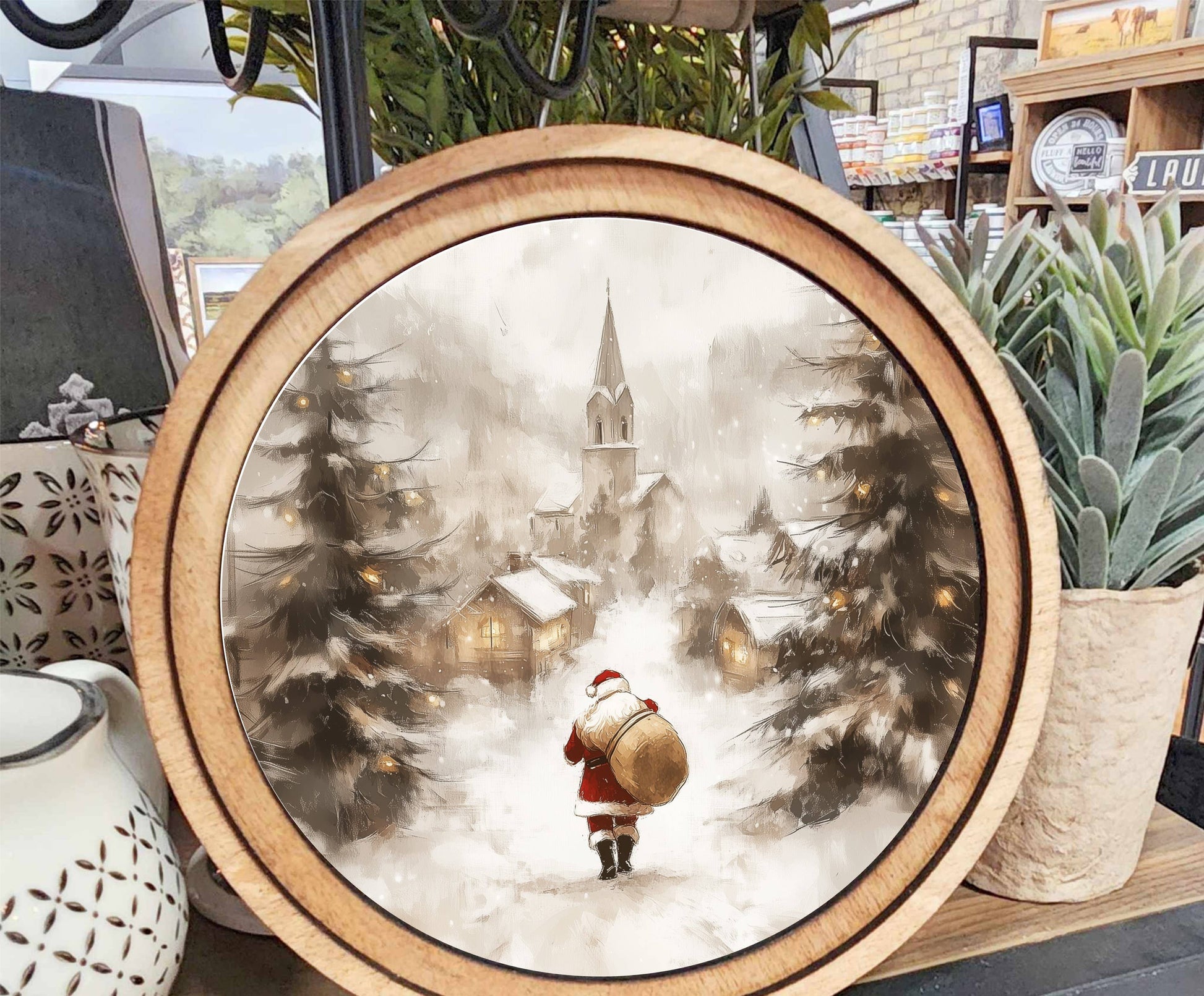 Village Santa Art, Feathered Farmhouse