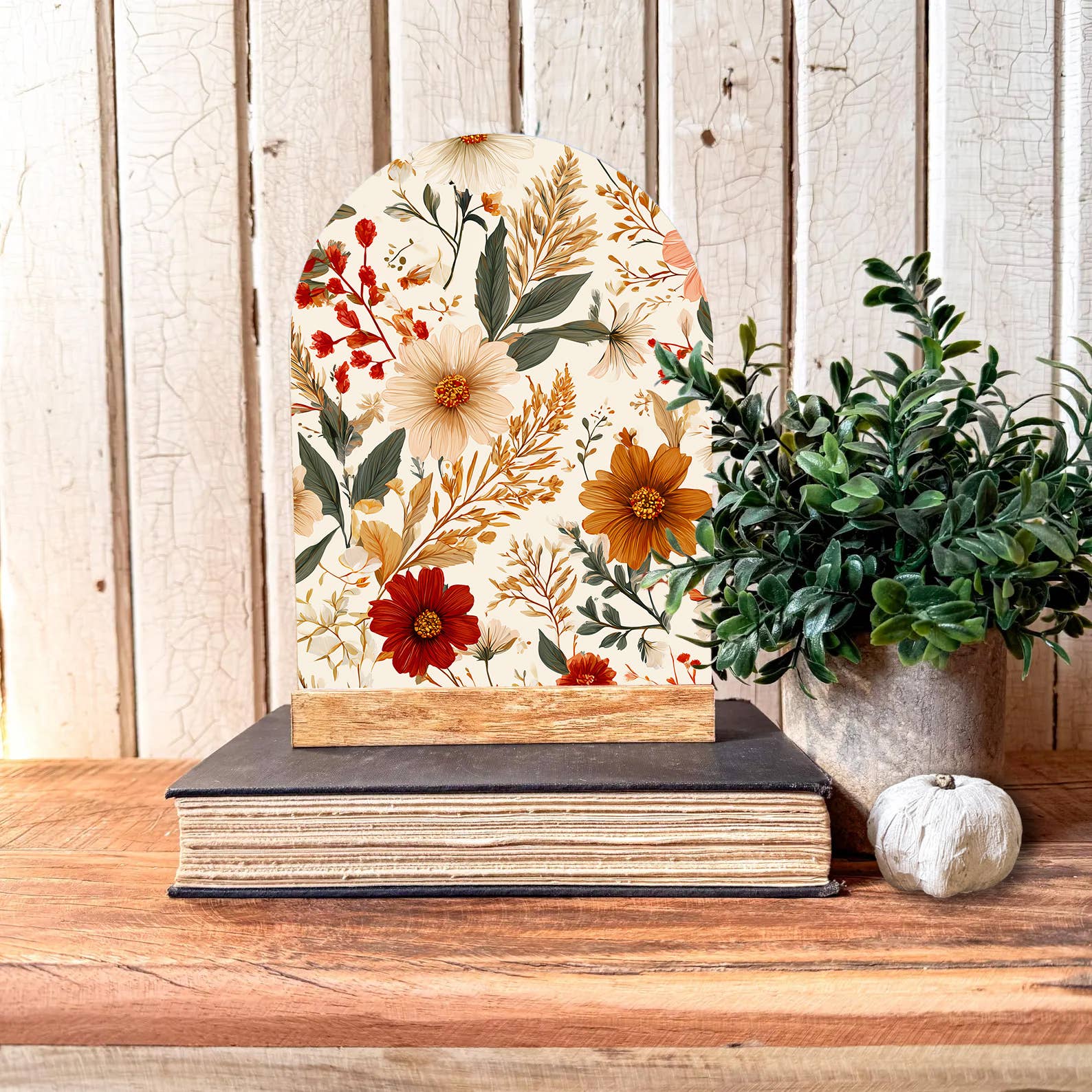 Fall Floral Arched Shelf Sitter, Feathered Farmhouse