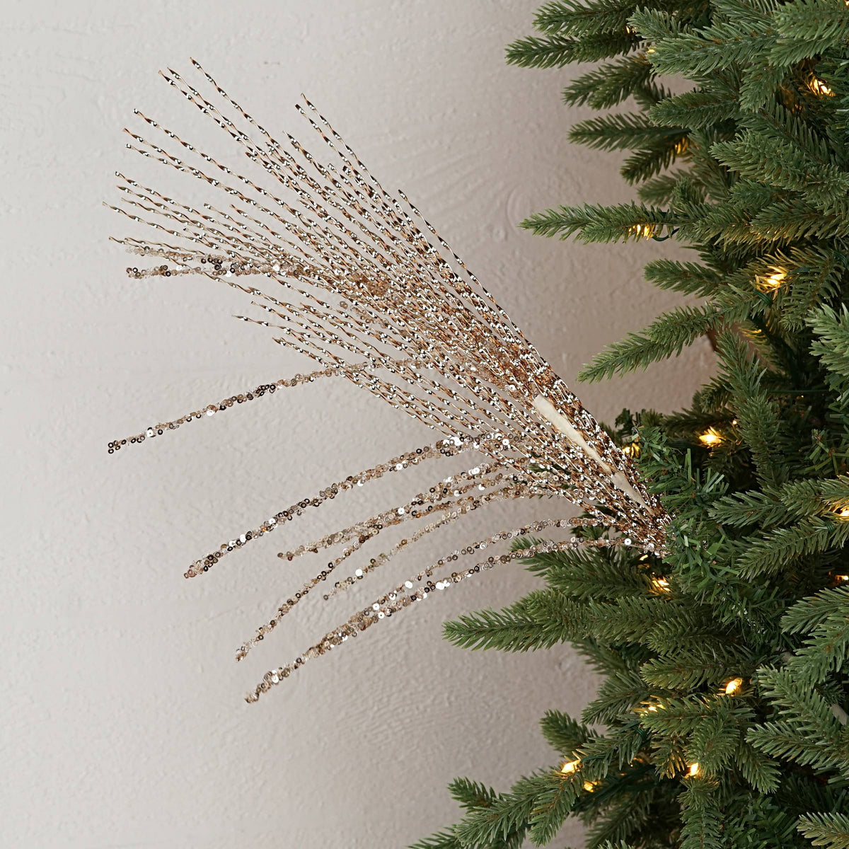 Champagne Beaded and Glittered Strings Stem, Feathered Farmhouse