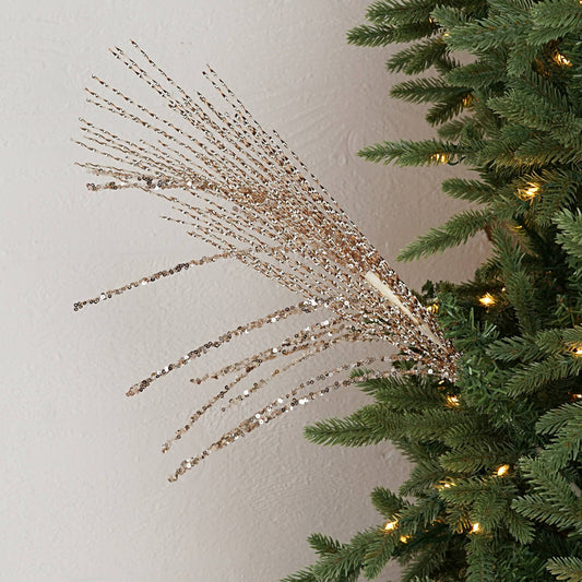 Champagne Beaded and Glittered Strings Stem, Feathered Farmhouse