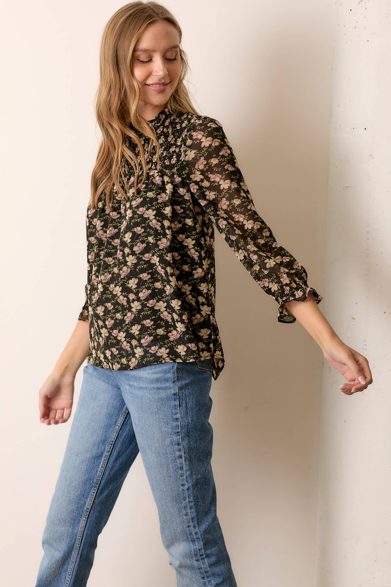 Floral Print Smocked Yoke Top, The Feathered Farmhouse