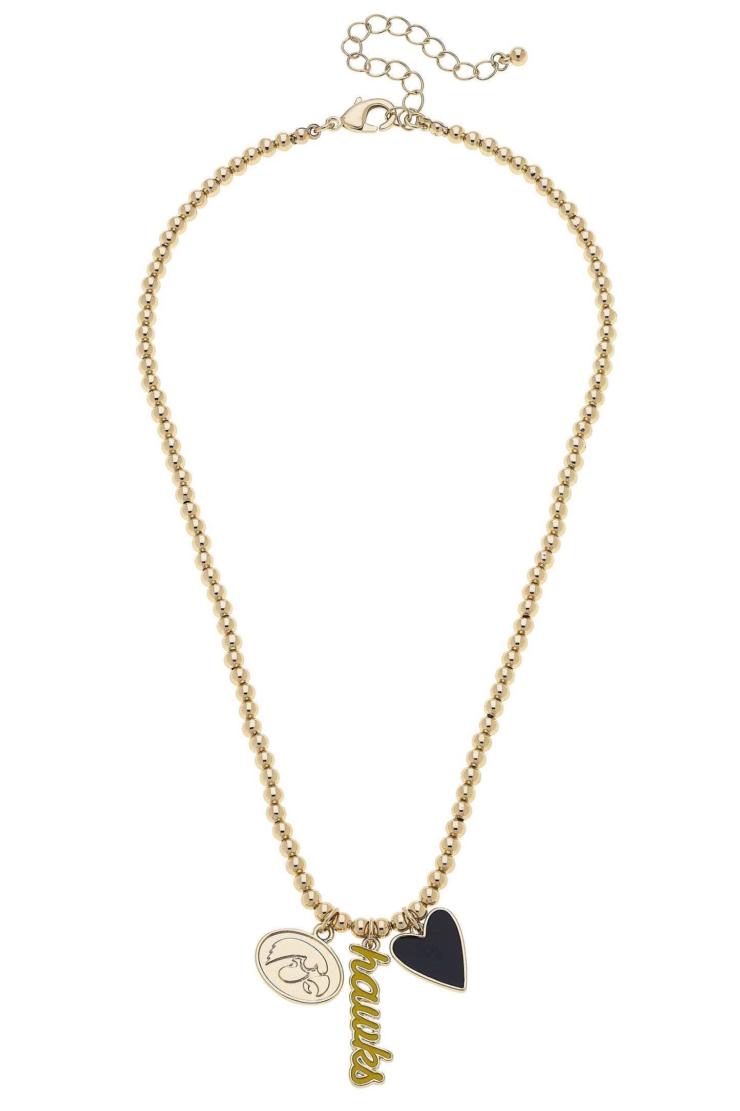 Iowa Hawkeyes Ball Bead Charm Necklace, Feathered Farmhouse