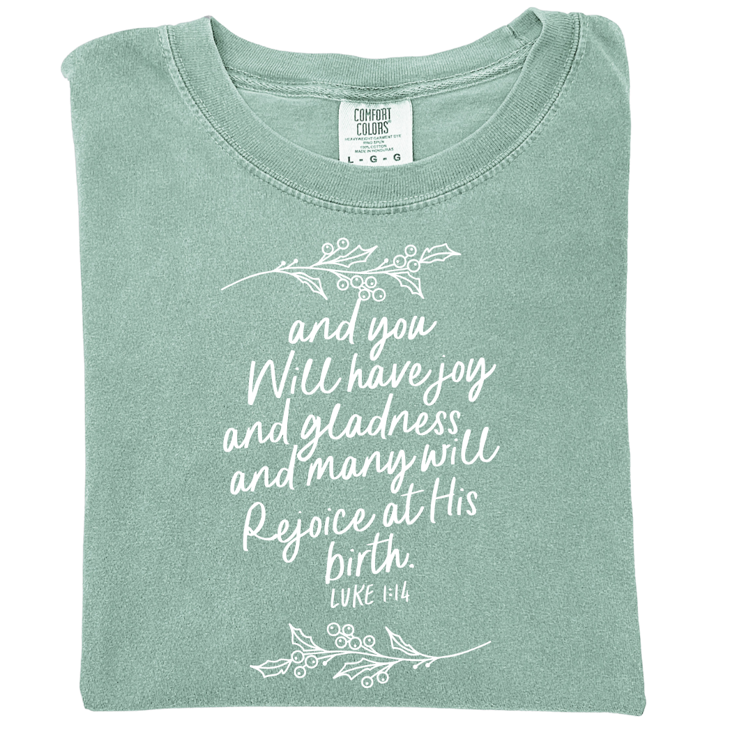 Christmas Scripture Luke 1:14 Tee, Feathered Farmhouse