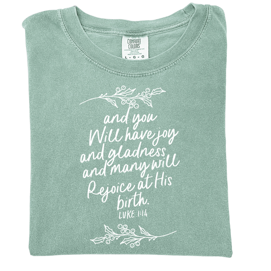Christmas Scripture Luke 1:14 Tee, Feathered Farmhouse