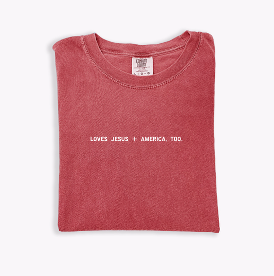 Loves Jesus + America Too Tee, Feathered Farmhouse