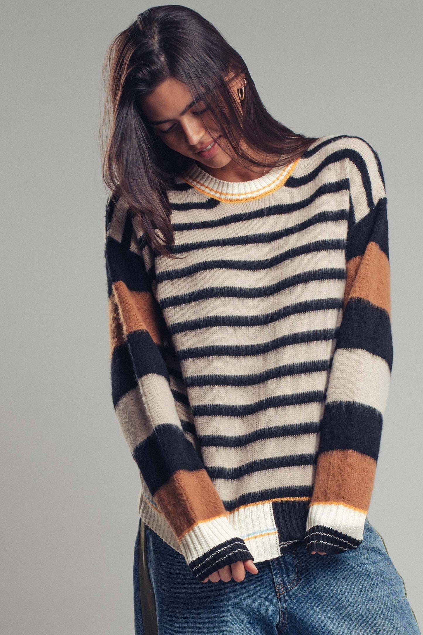Striped Fuzzy Pullover, Feathered Farmhouse