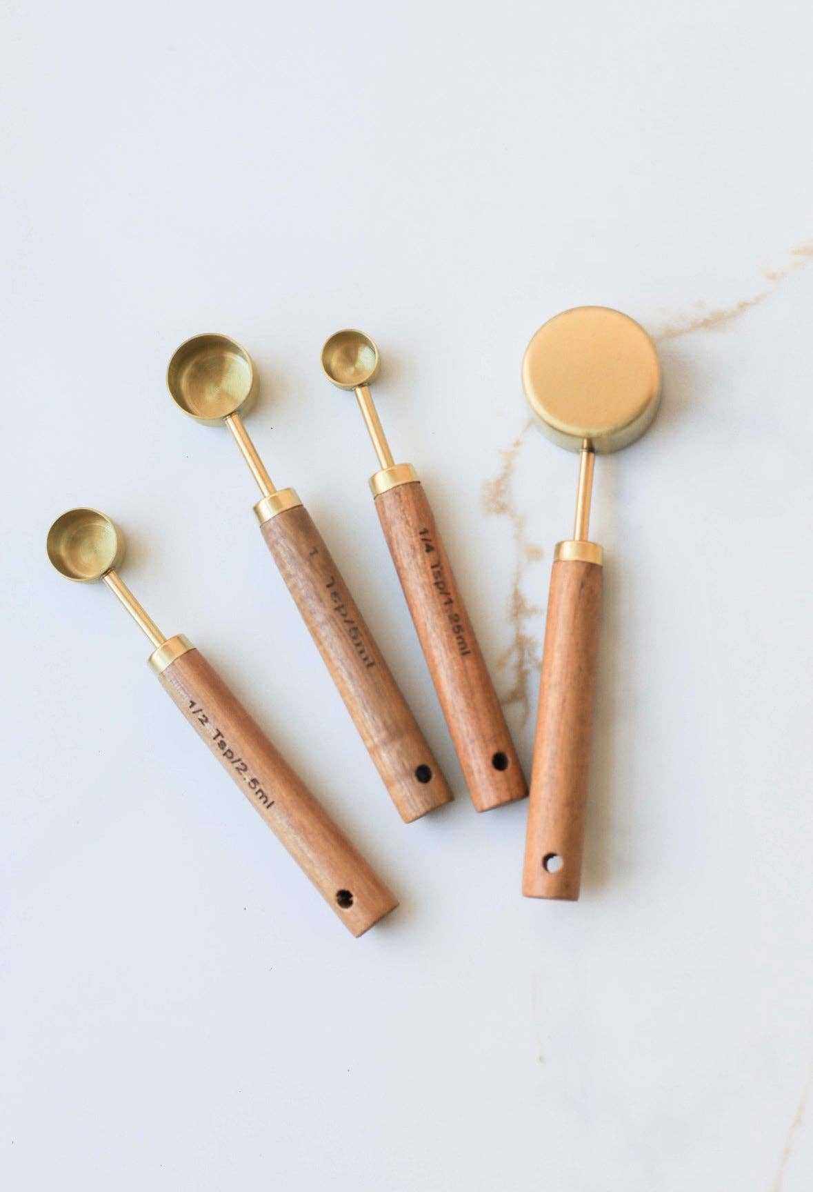 Wood Handle Measuring Spoons Set, Feathered Farmhouse