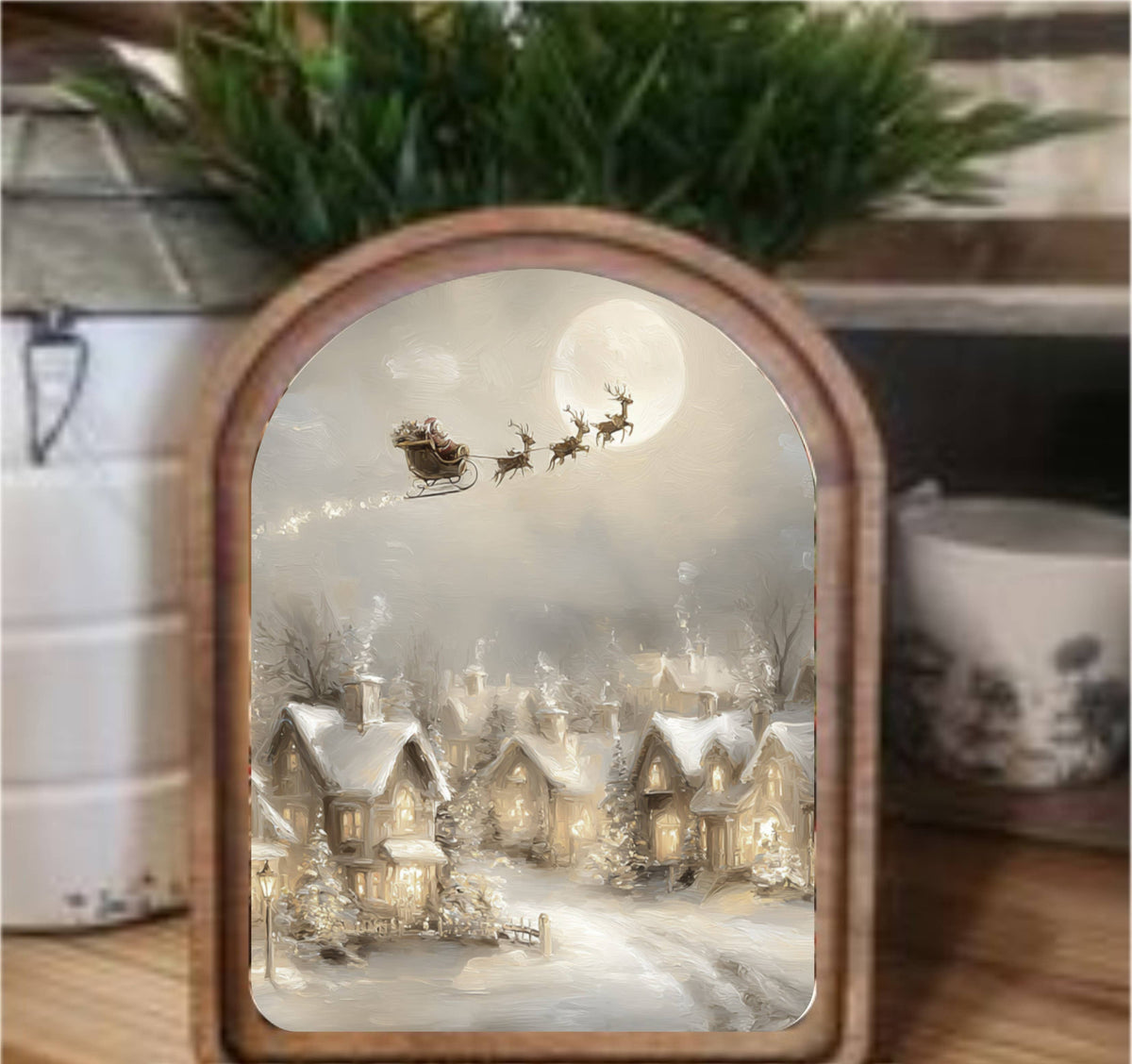Flying Sleigh Framed Arch Top, Feathered Farmhouse