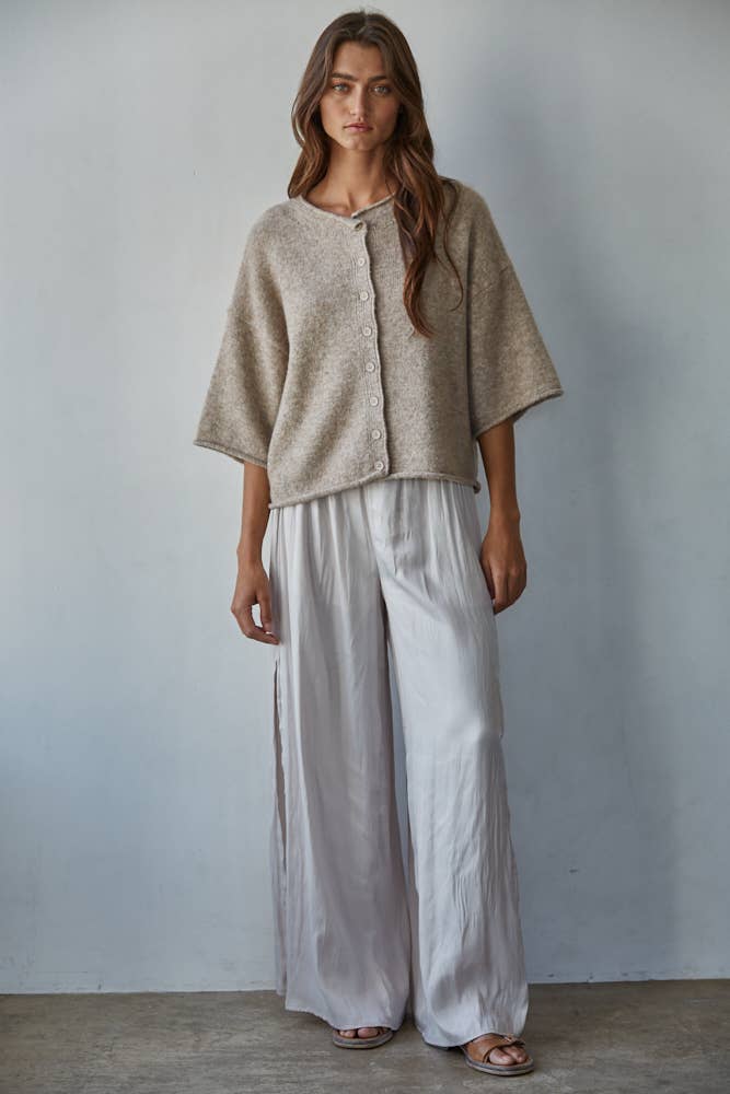 Quarter Sleeve Button Up Cardigan, Feathered Farmhouse