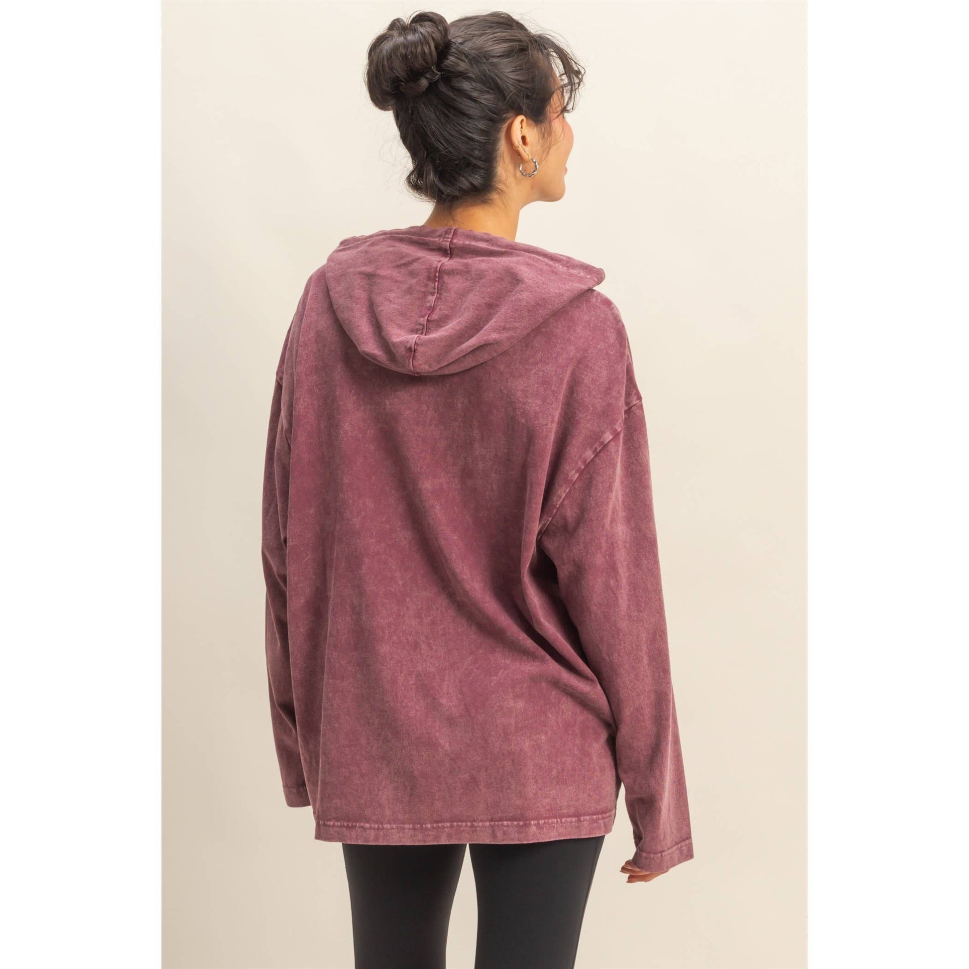 Oversized Hooded Long-Sleeve Top, Feathered Farmhouse