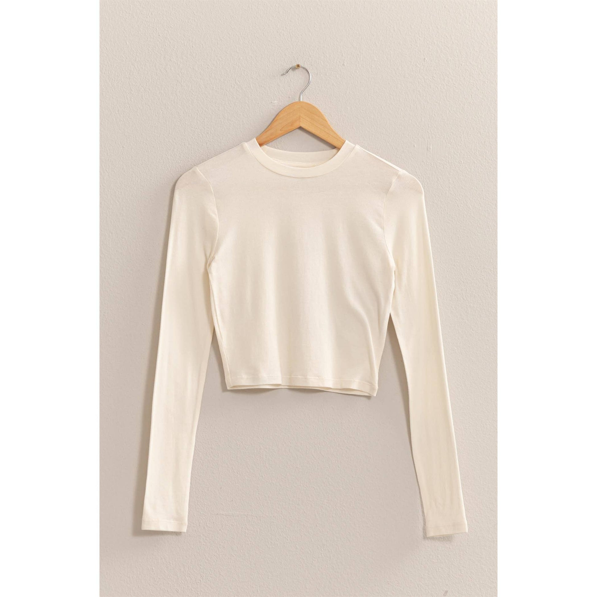 Cream Cropped Long Sleeve Tee, Feathered Farmhouse