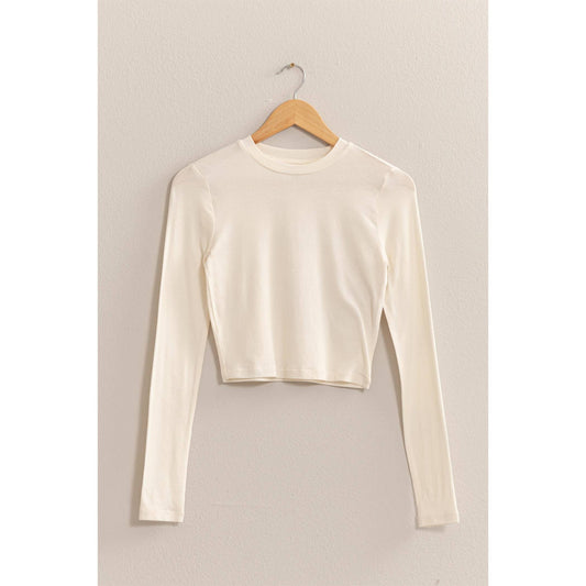 Cream Cropped Long Sleeve Tee, Feathered Farmhouse