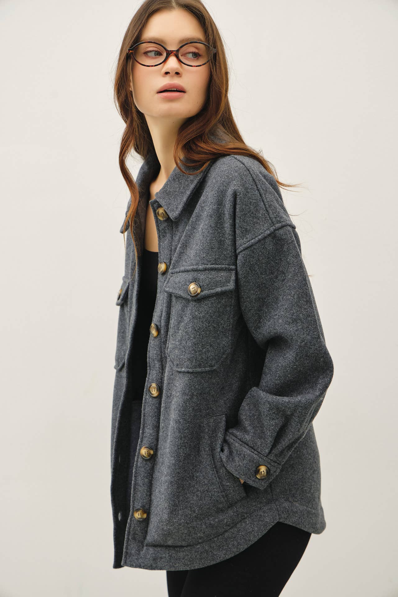 Utility Boxy Fit Woolen Shacket, Feathered Farmhouse
