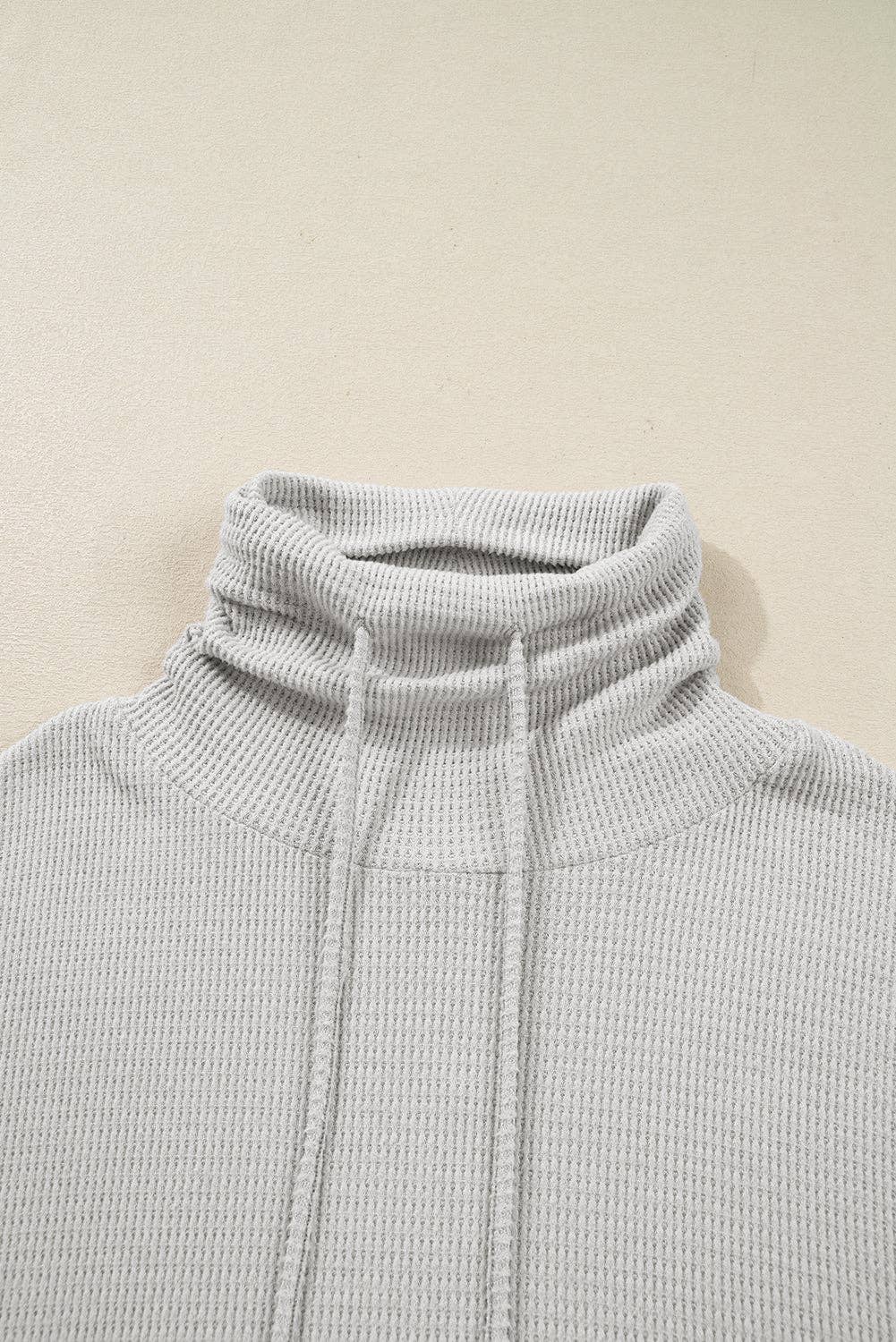 Textured Knit Drawstring Cowl Neck Top, Feathered Farmhouse