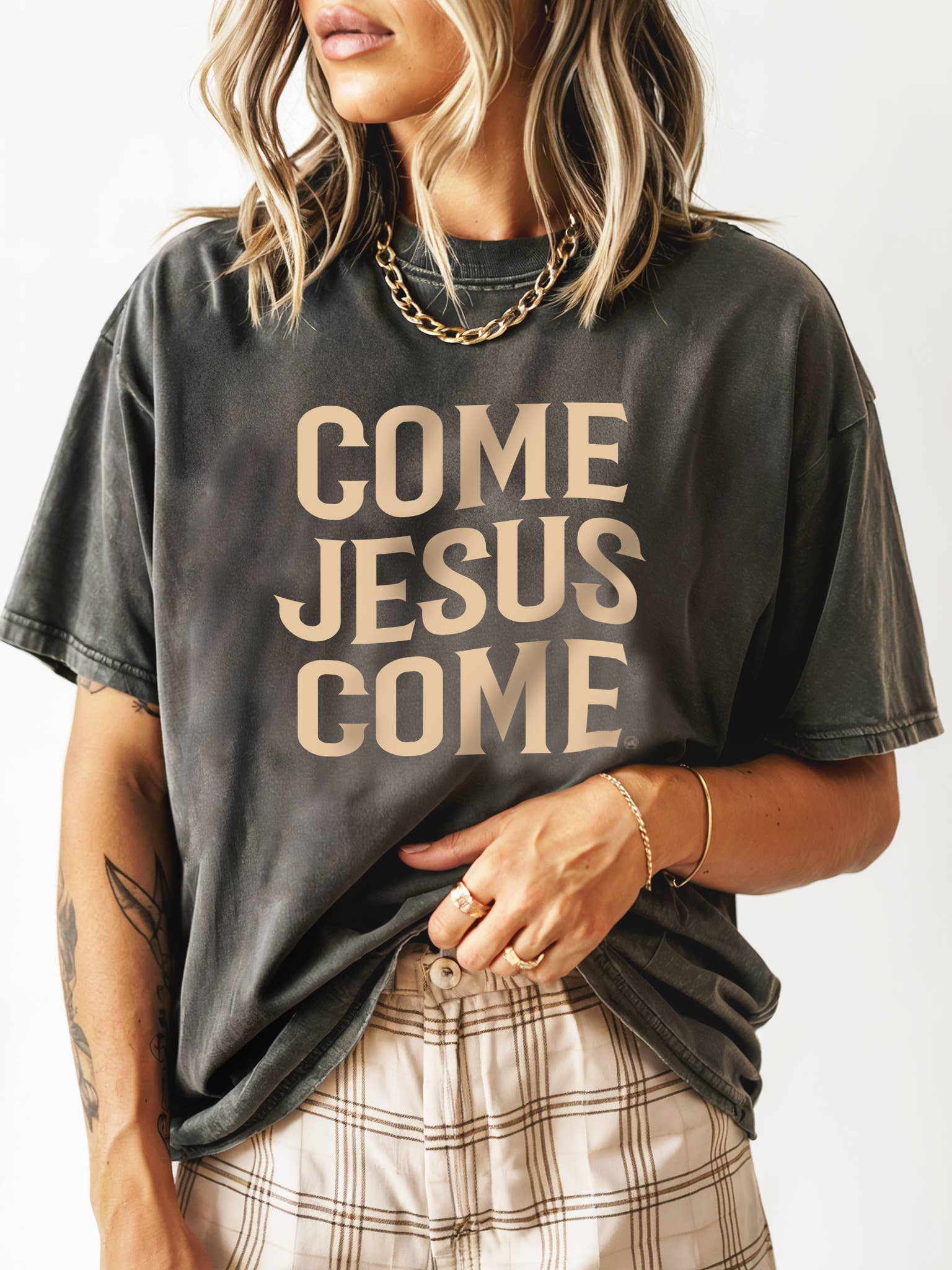 Come Jesus Come Christian Tee, Feathered Farmhouse
