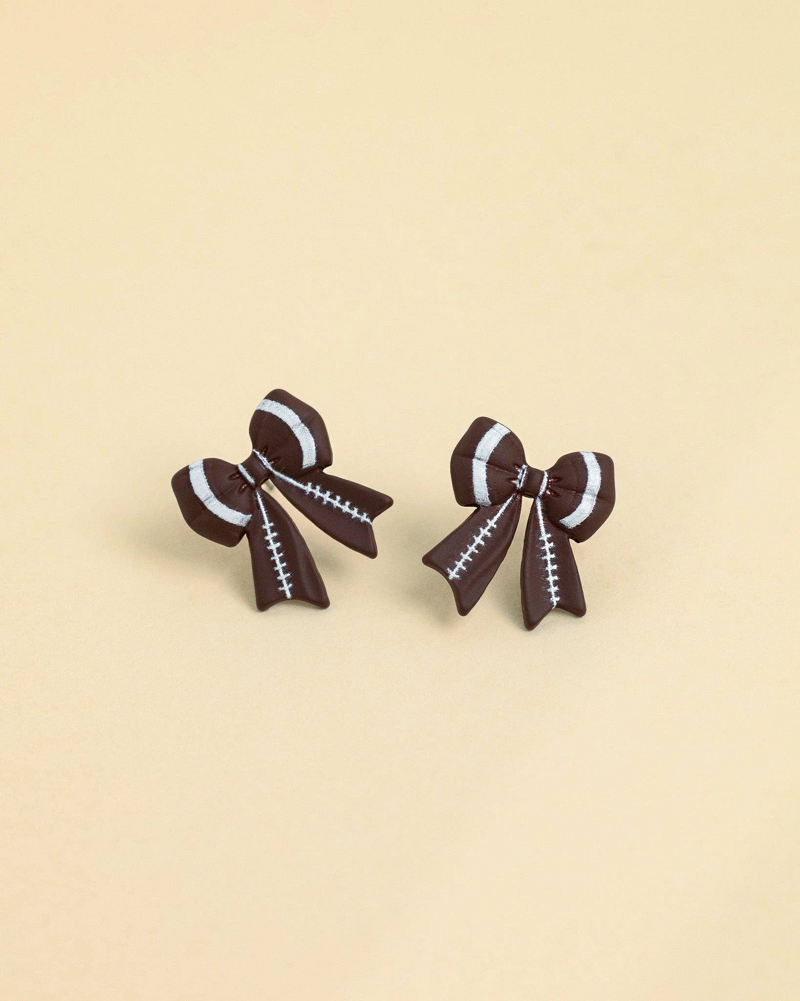 Touch of Cheer Football Bow Earrings, Feathered Farmhouse