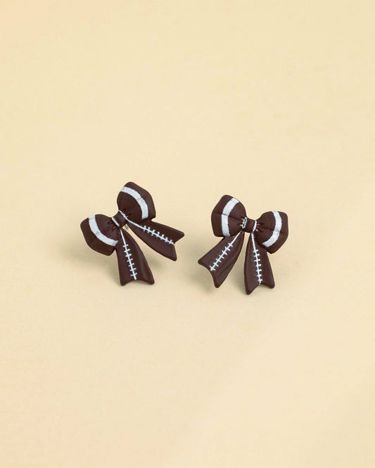 Touch of Cheer Football Bow Earrings, Feathered Farmhouse
