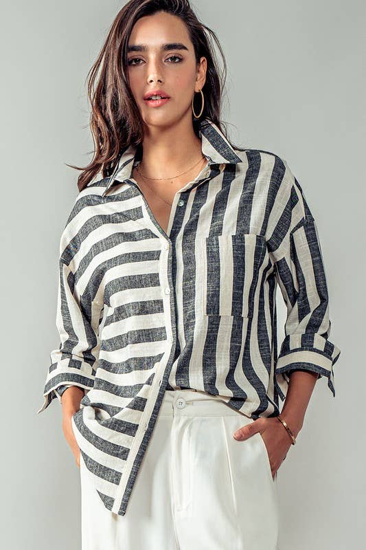 Striped Button Down Shirt, The Feathered Farmhouse