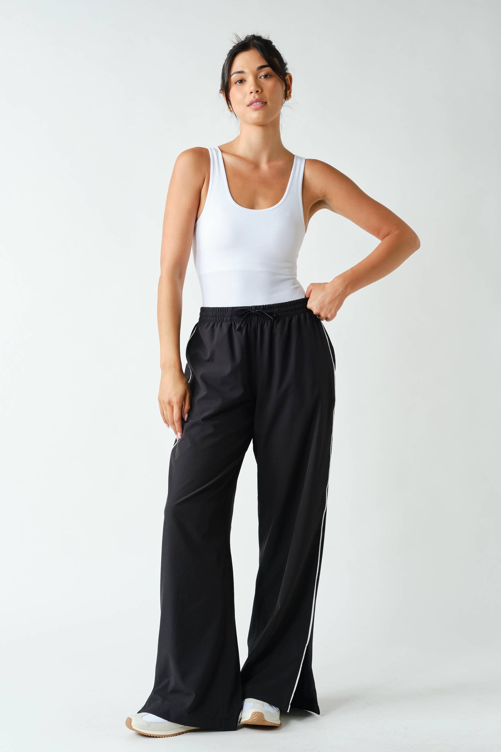 Black Finish Line Track Pants, Feathered Farmhouse