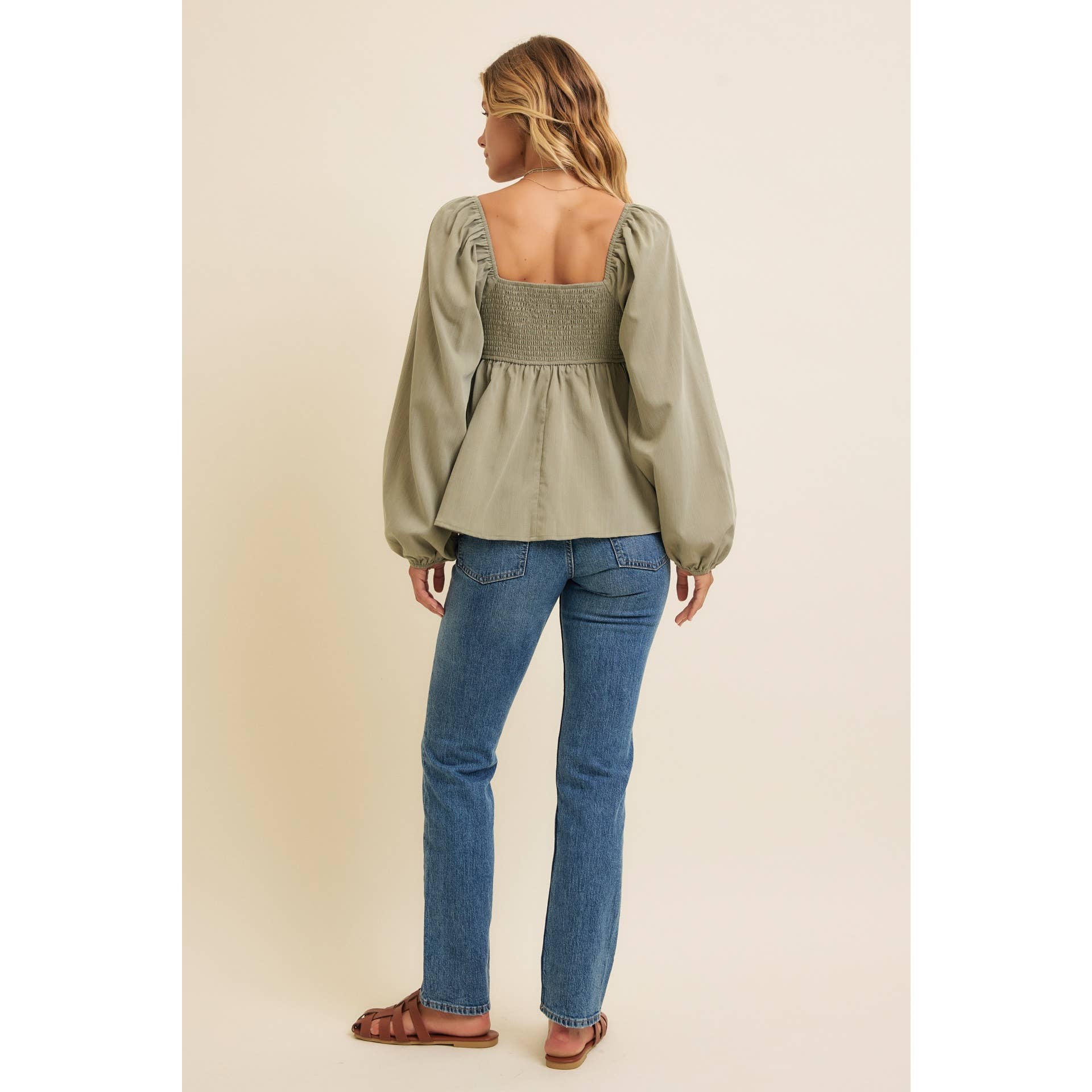 Babydoll Long Sleeve Top, Feathered Farmhouse