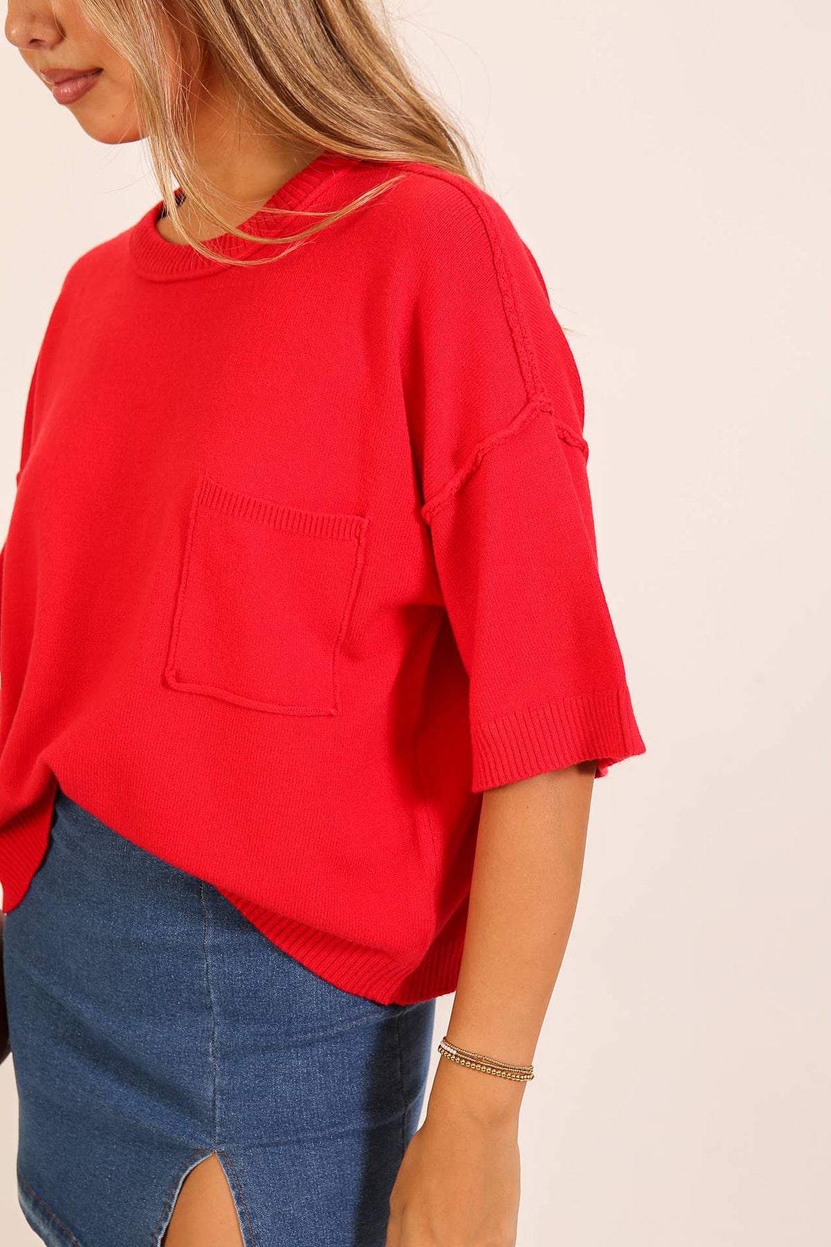 Red Clara Pocket Knit Sweater, The Feathered Farmhouse