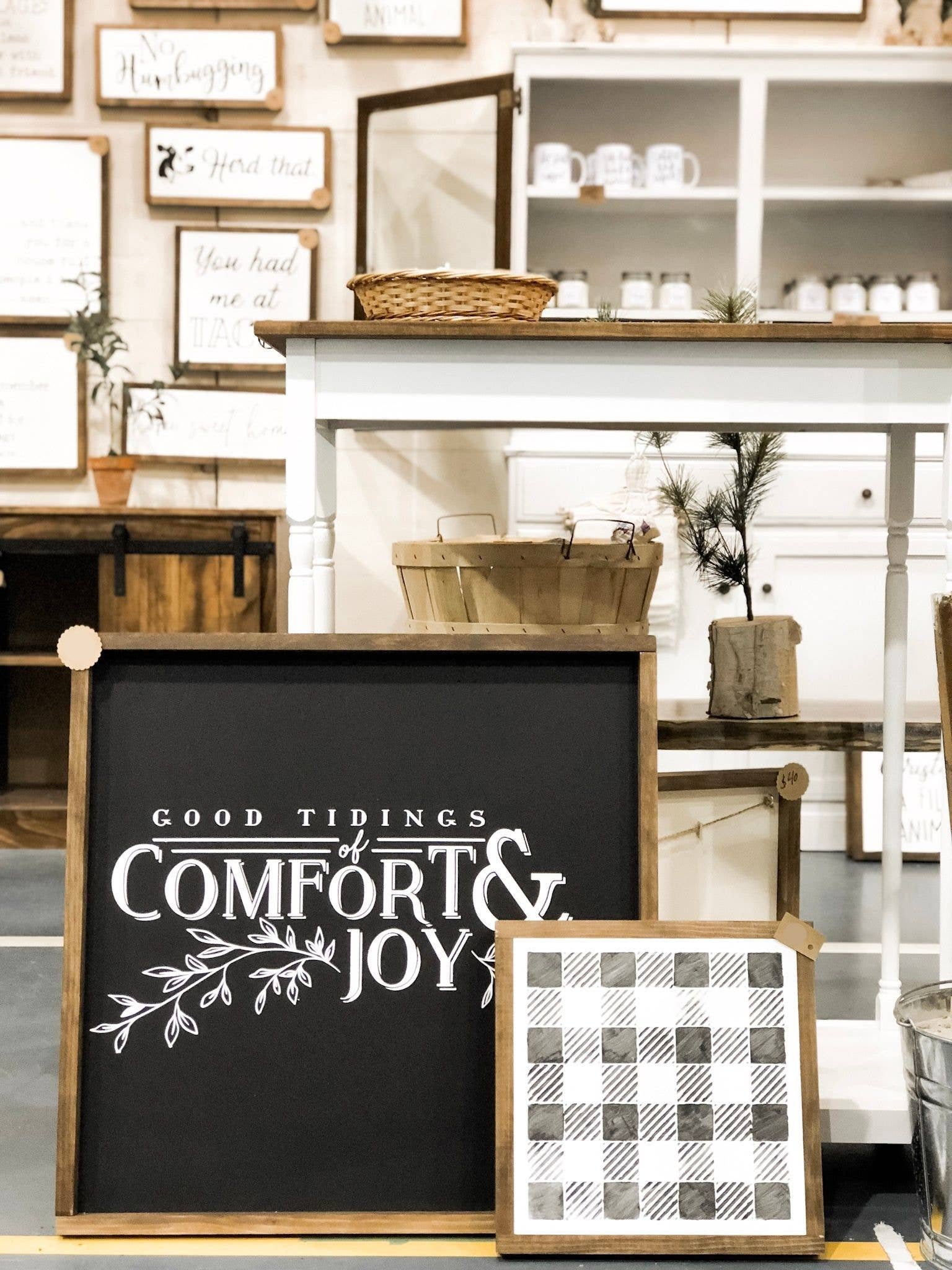 Good Tidings of Comfort and Joy Sign, Feathered Farmhouse